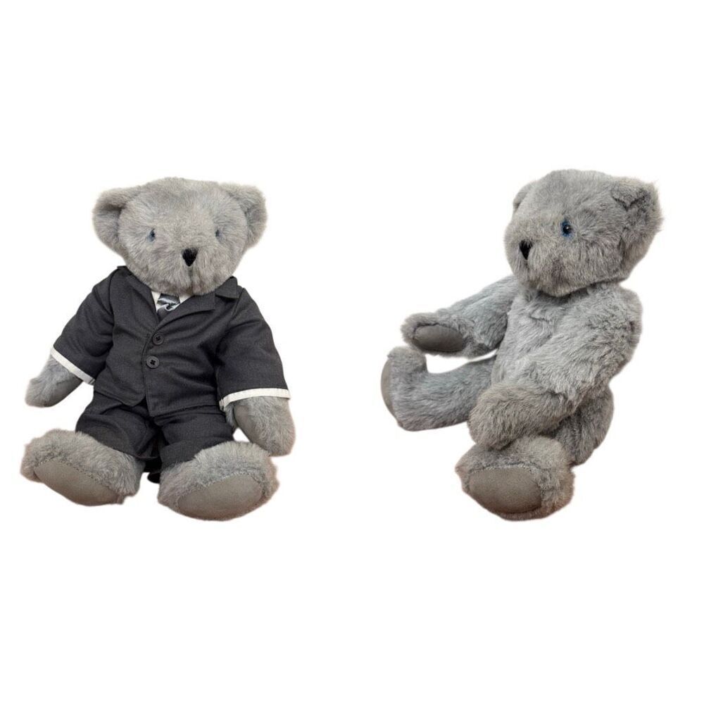 Vermont Teddy Bear Company Jointed Gray 16" with Blue Signature Eyes Gray Suit